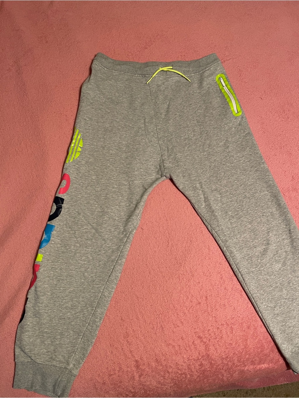 Adidas Gray Sweatpants with Neon Accent